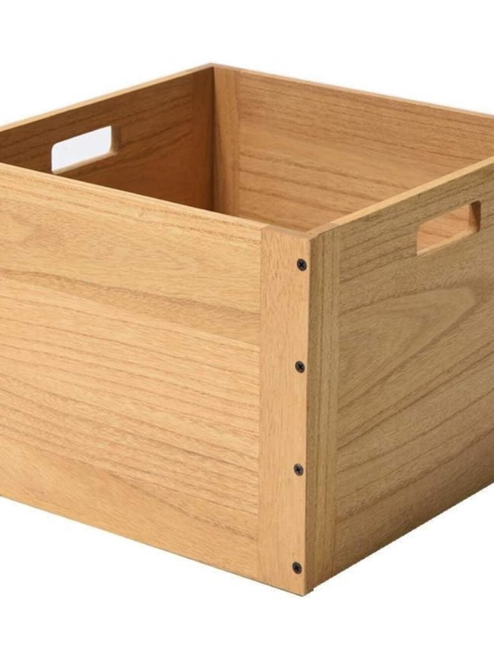 Stackable Wood Storage Cube with Handles, Open Crate Bin, Natrual